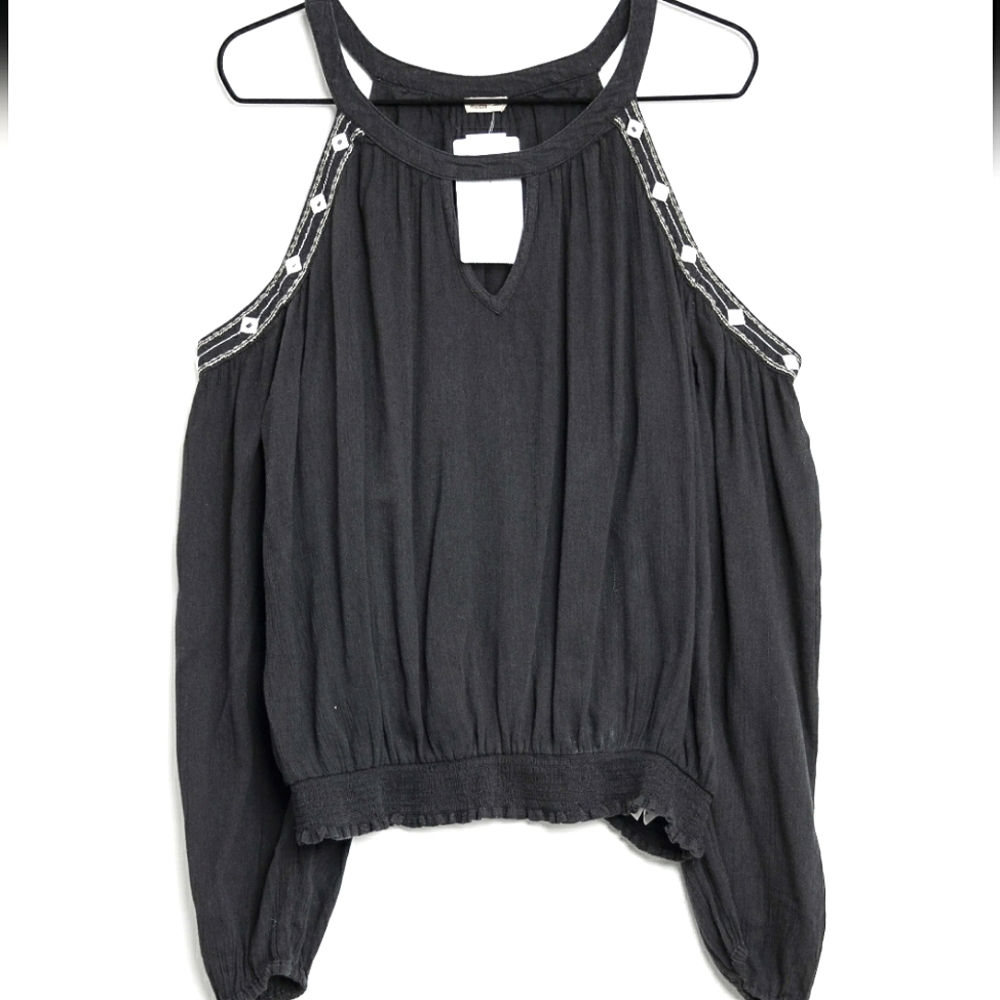 Hollister cold shoulder embroidery long sleeves blouse Size L